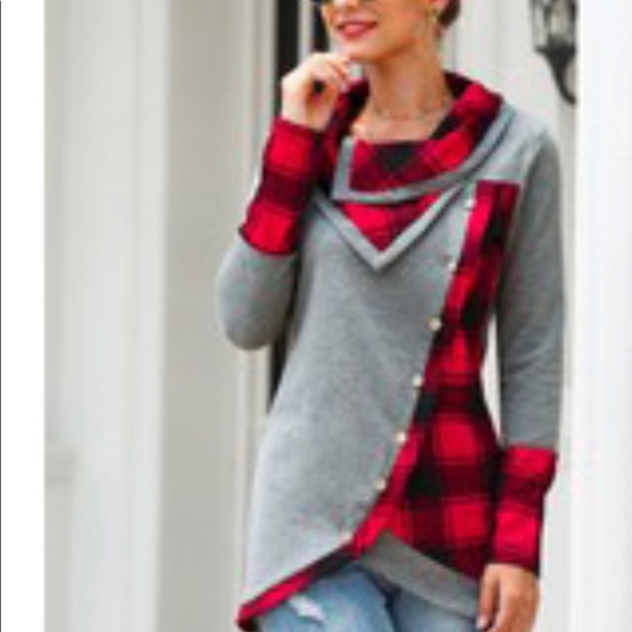 New! Clearance buffalo Plaid Heather Grey Tunic - Picture 3 of 8